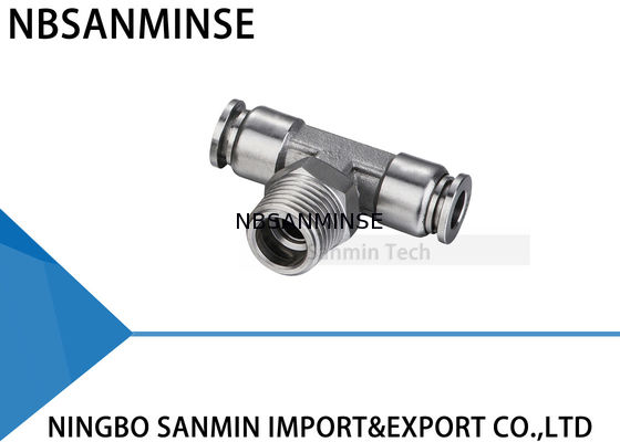 NBSANMINSE SSPT M5 M6 1/8 1/4 3/8 1/2 SS316L Thép không gỉ đẩy trong thực phẩm khí nén Lớp nam Chi nhánh Tee Lắp